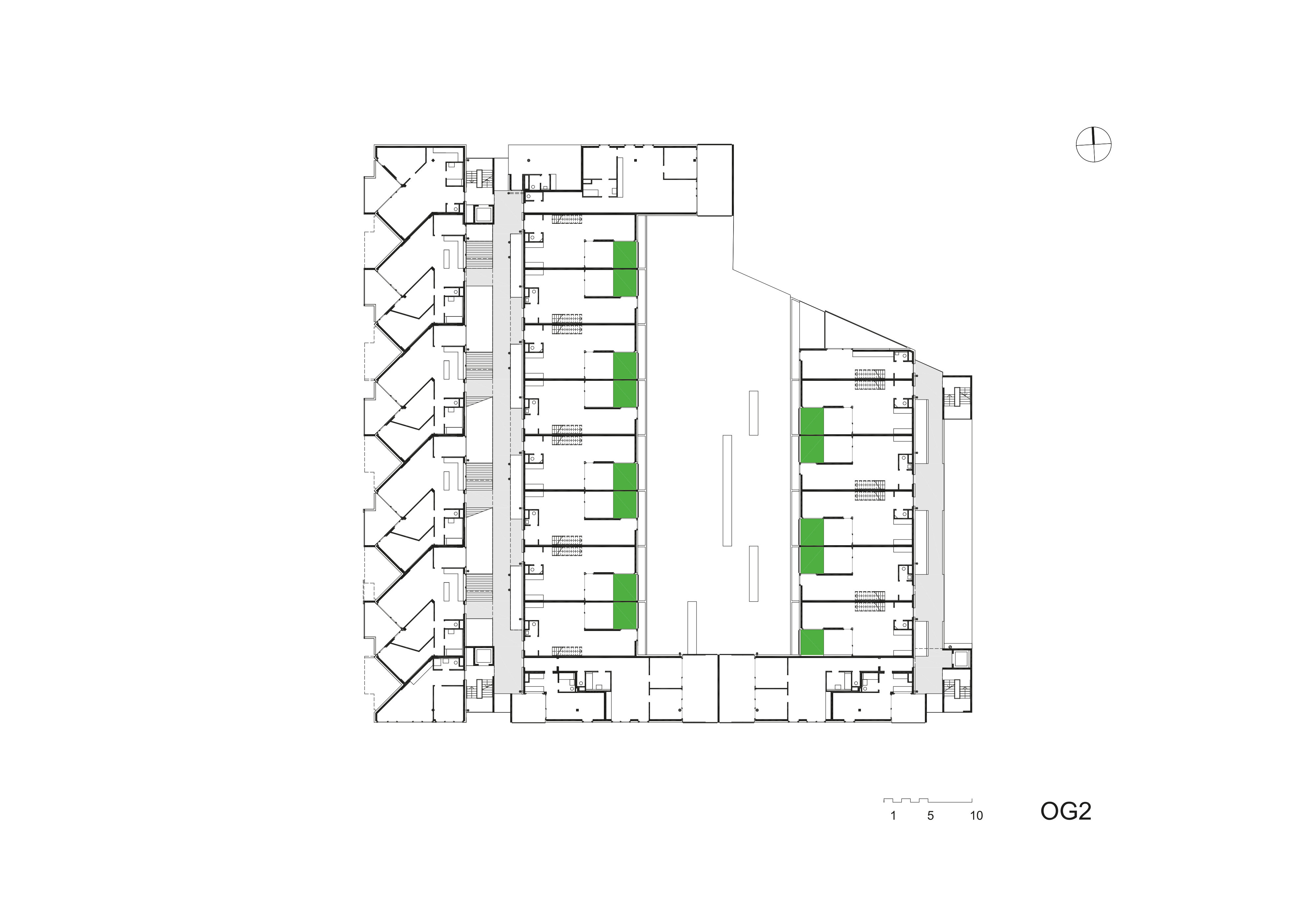Grundriss OG2 Wohnhaus Tokiostrasse / Wien 22