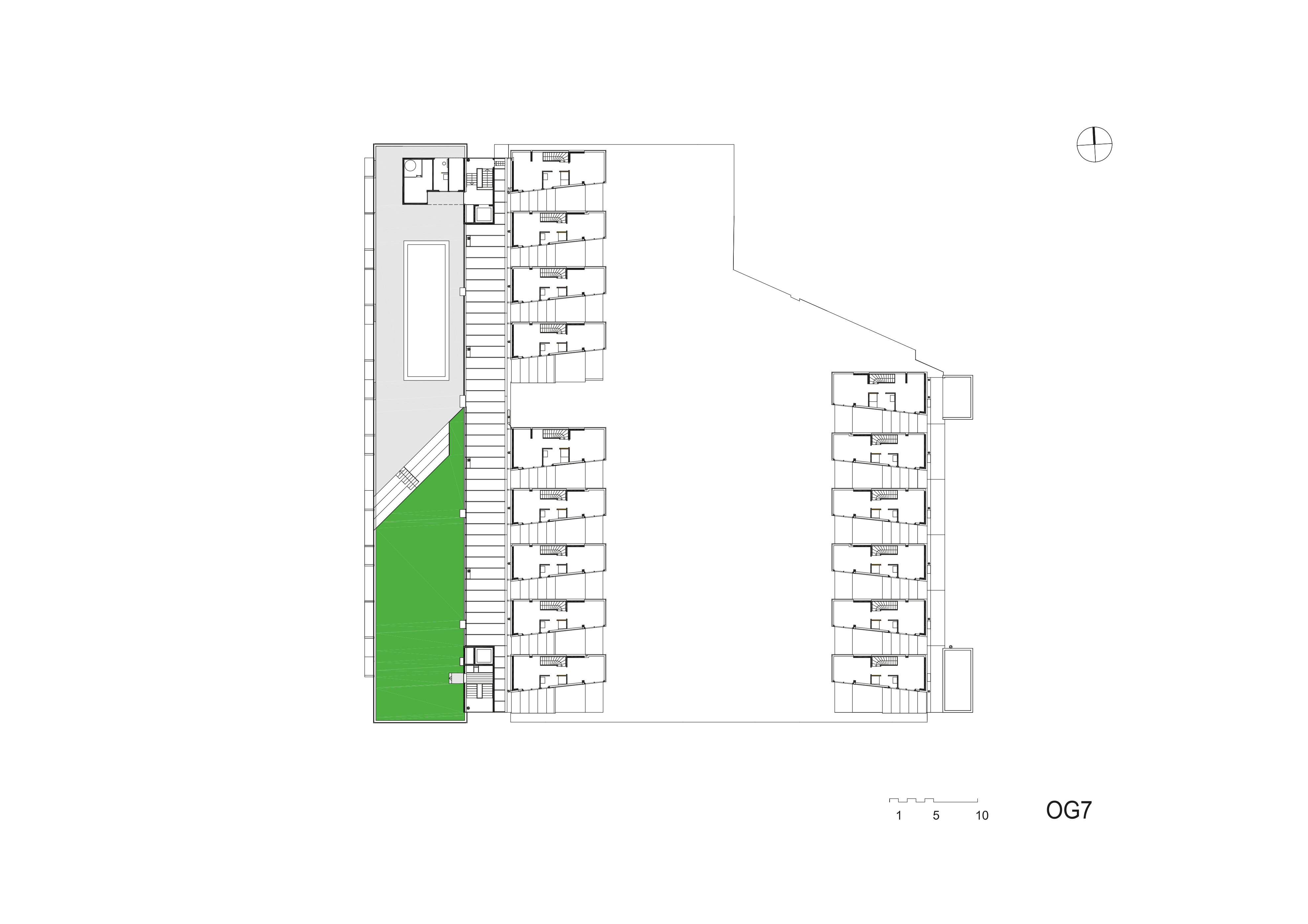 Grundriss OG7 Wohnhaus Tokiostrasse / Wien 22