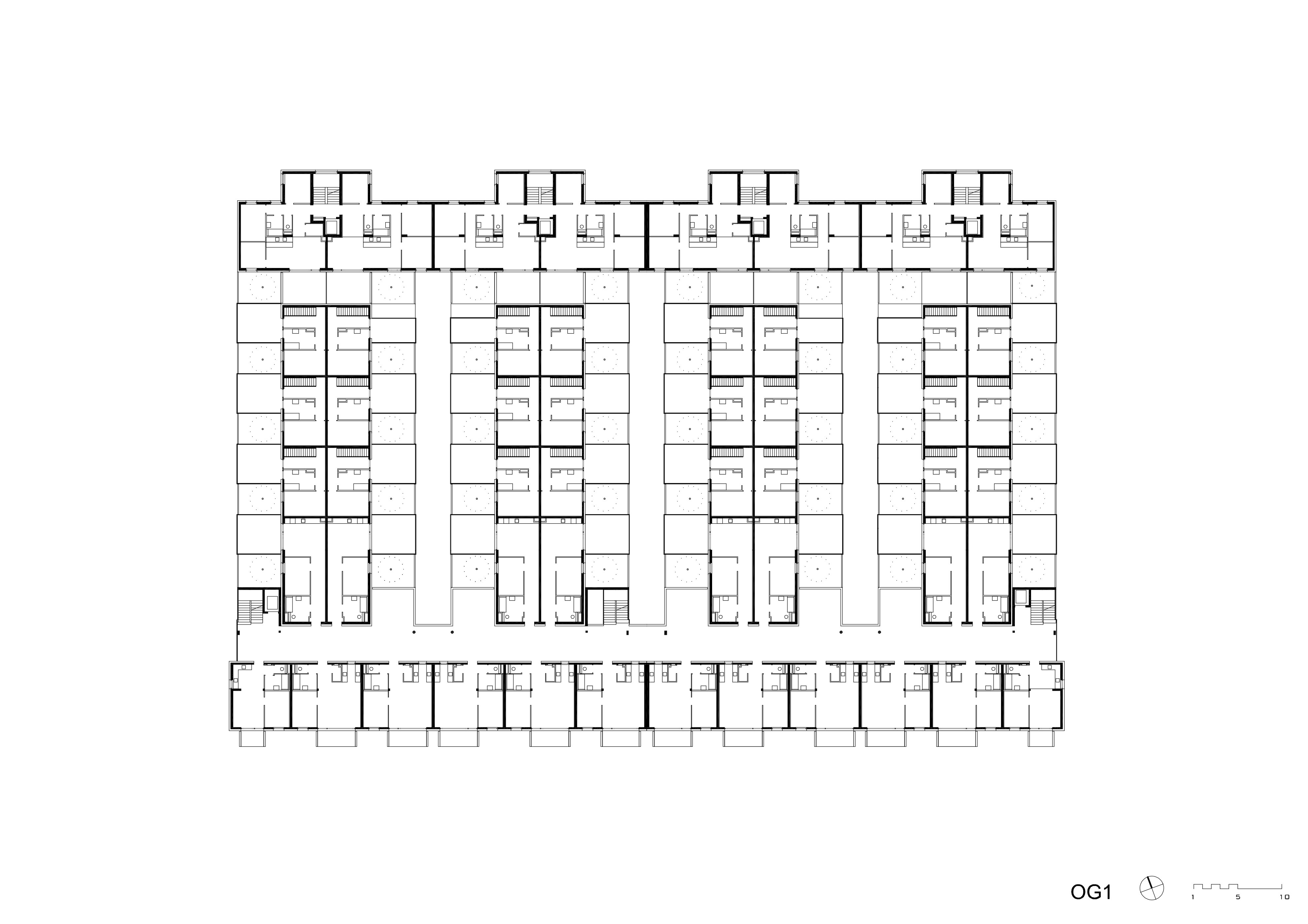 Grundriss OG1 Wohnbau Fritz-Kandl-Gasse / GPA / Wien 21