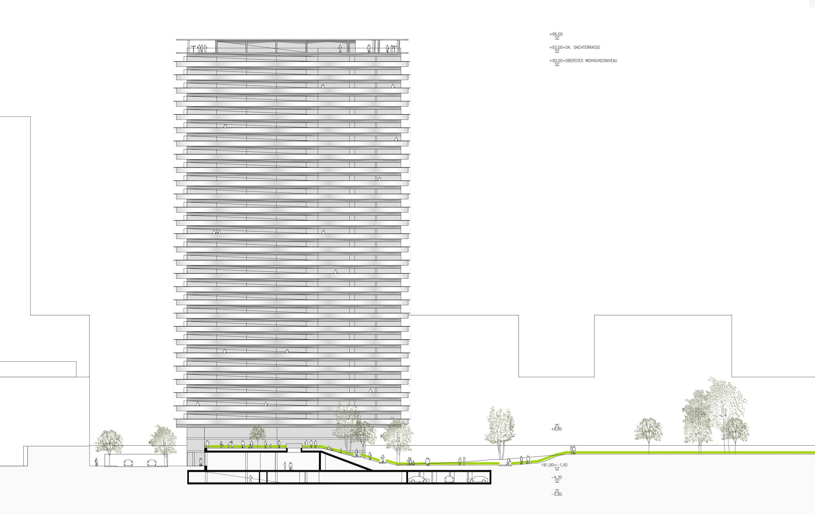 Schnitt3 Wohnhochhaus Nordbahnhof 6b1 / Wien 2