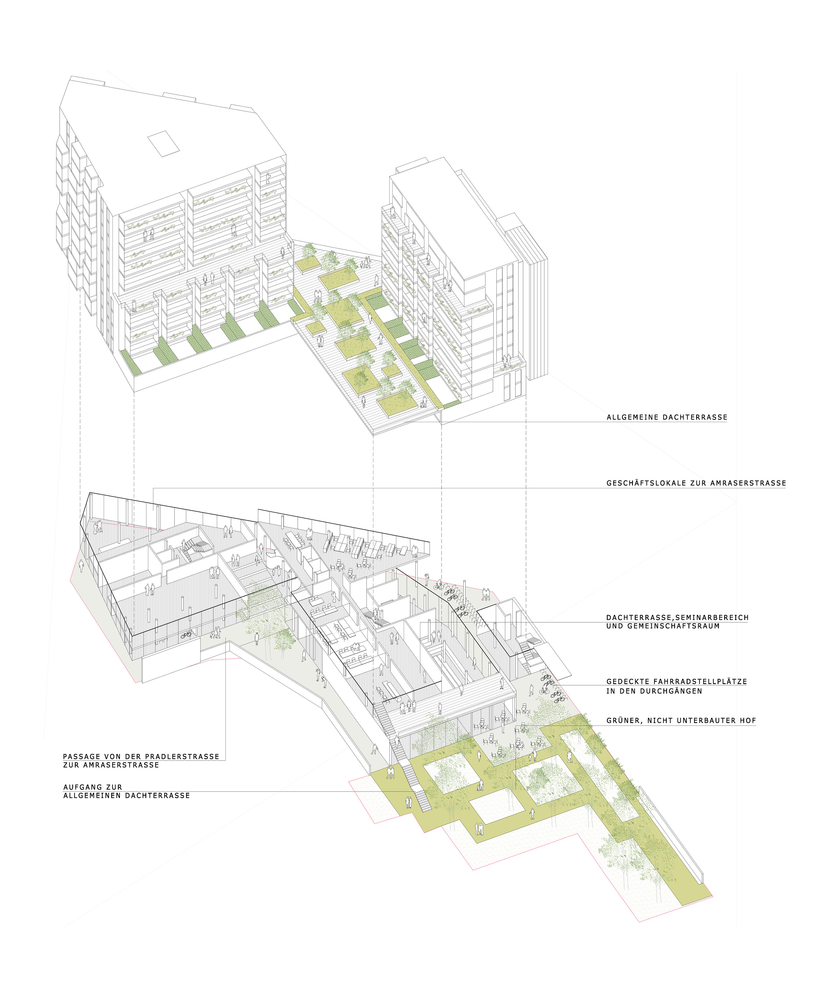Axo Bebauung Amraserstrasse-Pradlerstrasse / Innsbruck / Tirol