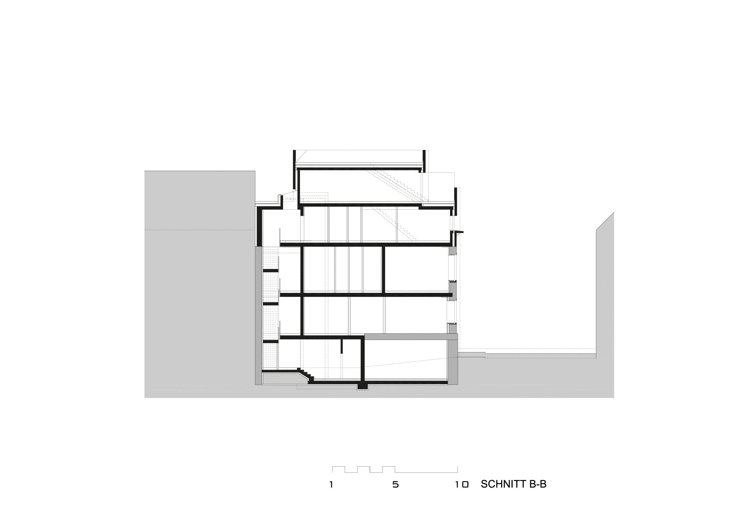 Schnitt 2 Stadthaus Bergmannstrasse / Bregenz