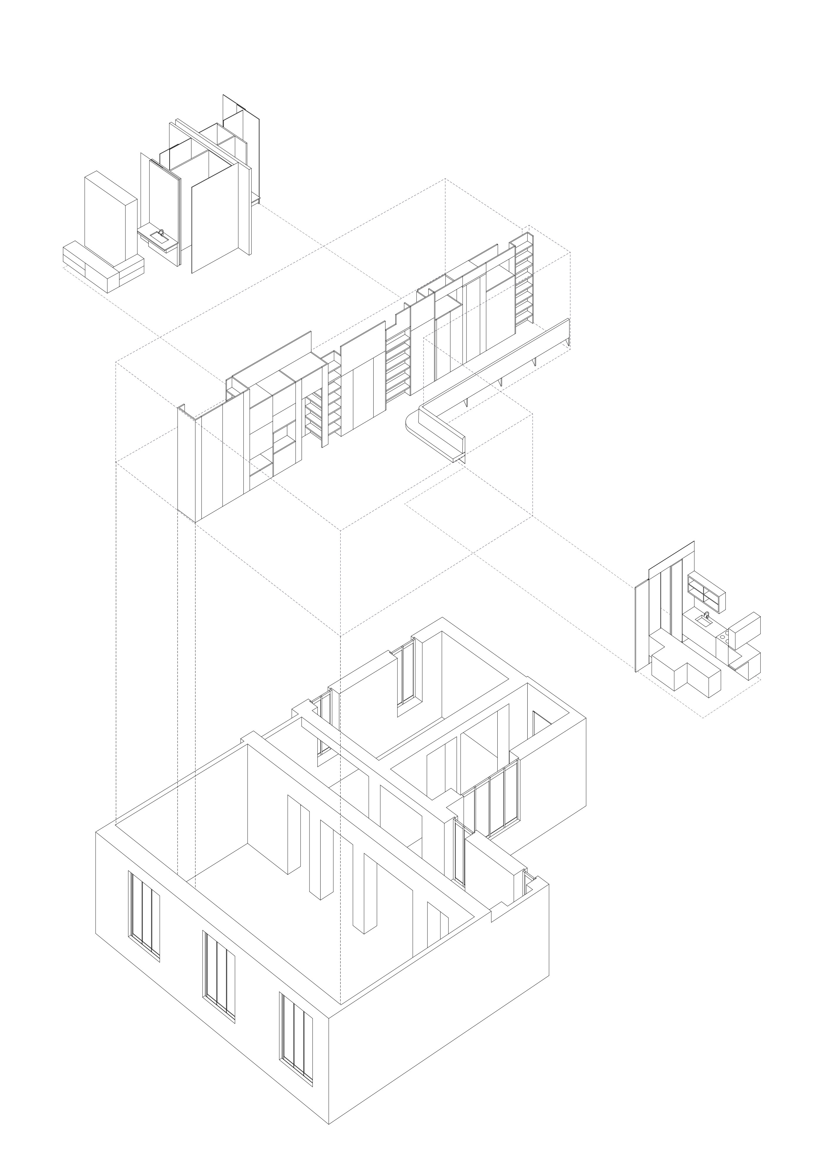 Axonometrie Wohnung P / Wien 8