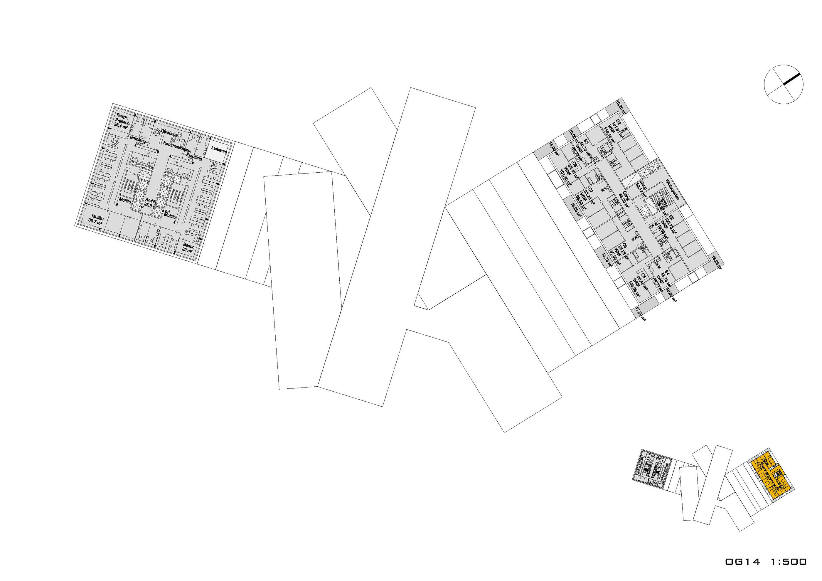 Grundriss OG14 Neues Zentrum Kagran / Wien 22
