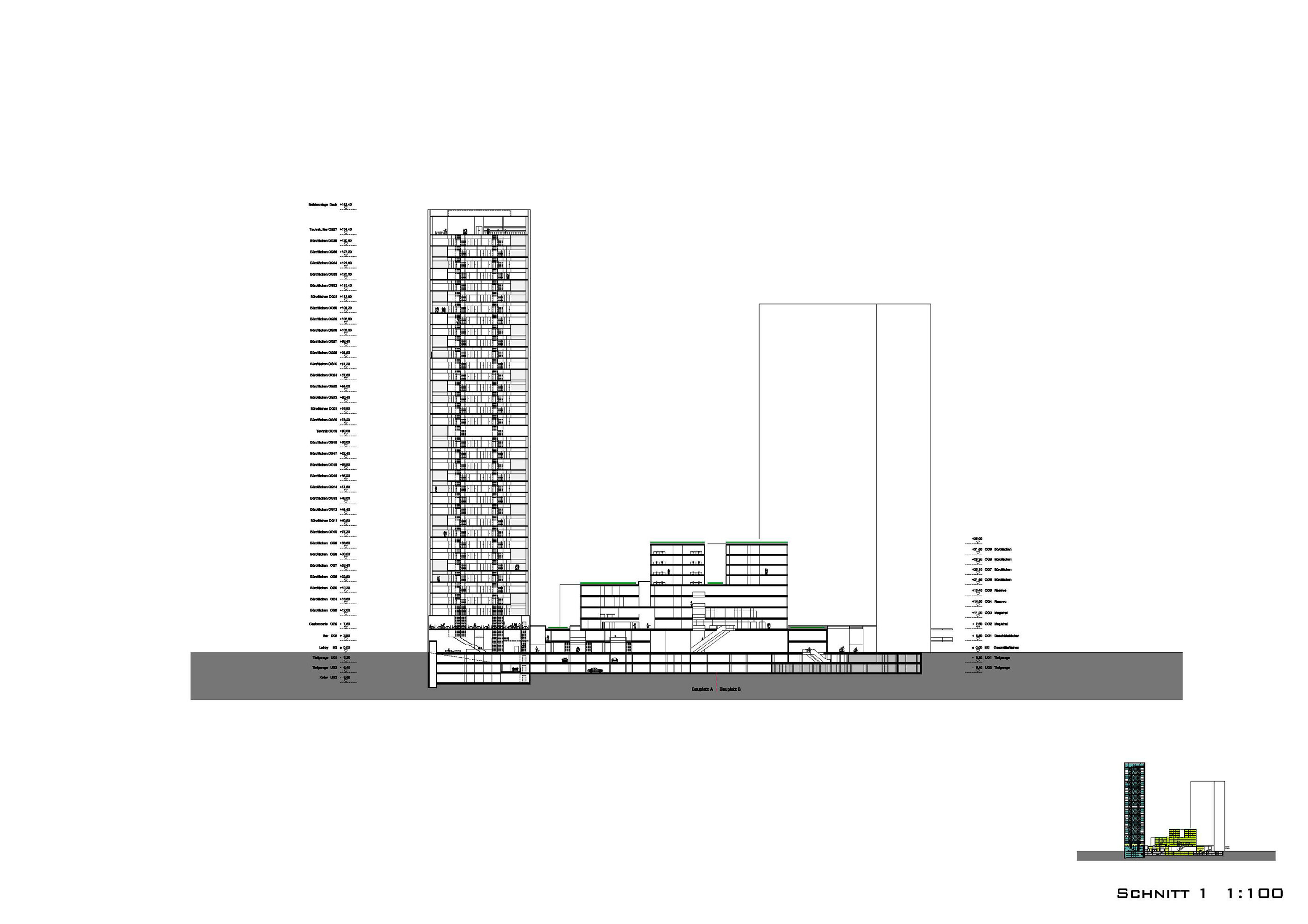 Schnitt Neues Zentrum Kagran / Wien 22
