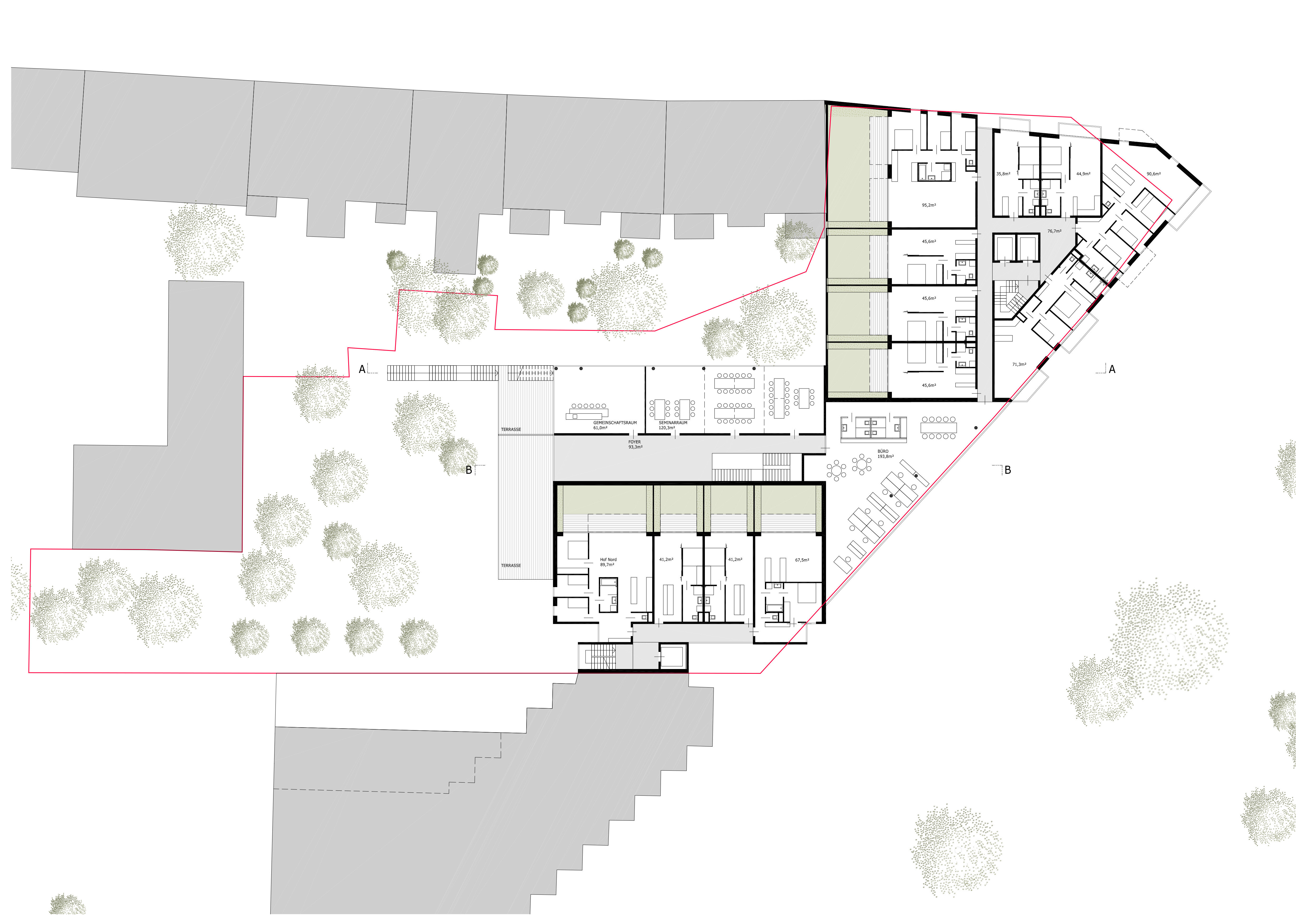 Grundriss OG1 Bebauung Amraserstraße - Pradlerstraße / Innsbruck / Tirol