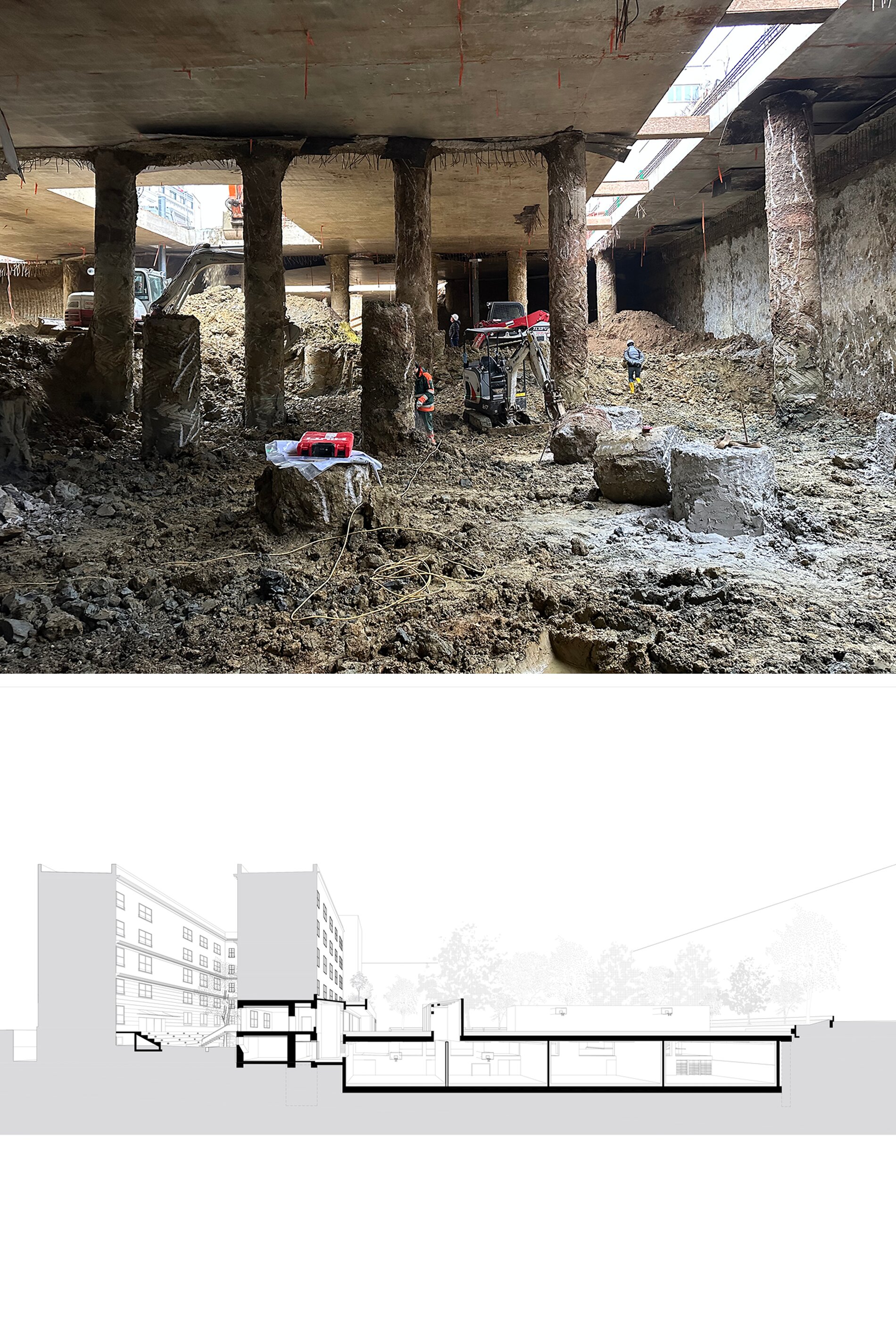 baustelle und schnitt Kriehubergasse